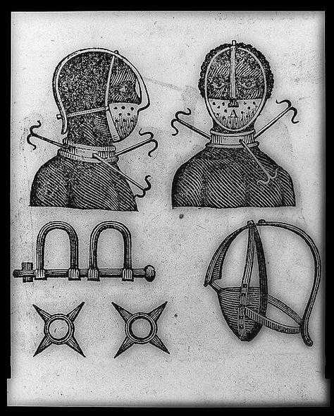 Iron mask, collar, leg shackles and spurs used to restrict slaves Middle Passage, Iron Mask, American Colonies, African People, African Diaspora, African History, African American History, History Facts, Ny Times