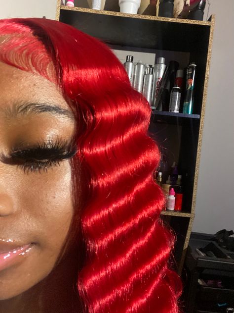 Red Half Up Half Down, Red Quickweave, Red Sew In, Red Weave Hairstyles, Red Wig, Frontal Wig Hairstyles, Crimped Hair, Dyed Hair Inspiration, Protective Hairstyles Braids