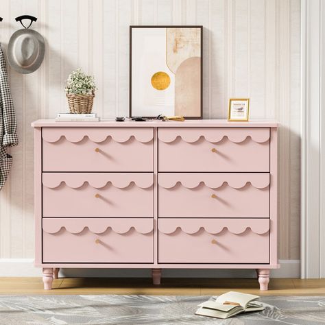 6 Drawer 43.1" W Laced Dresser Cute Dressing Table, Cute Dresser, Pink Dresser, Entrance Living Room, Bedroom Stuff, Store Books, Dresser Storage, Girl’s Room, Decorating Style