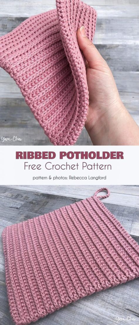 Ribbed Potholder Free Crochet Pattern #freecrochetpatterns #crochetpotholder #crochetpotholderpattern Potholder Patterns Free, Crochet Stitch Patterns, Crochet Pot Holders Free Pattern, Crochet Potholder Patterns, Crochet Hot Pads, Crochet Pig, Dishcloth Crochet Pattern, Potholder Patterns, Crochet Dishcloth