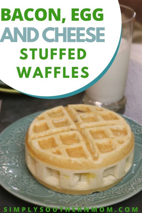 Bacon, Egg, and Cheese Stuffed Waffle Recipe – Simply Southern Mom Stuffler Waffle Recipes, Stuffed Waffle Recipe, Stuffler Recipes, Stuffed Waffle Maker Recipes, Stuffed Waffle Maker, Breakfast Waffle Recipes, Stuffed Waffles, Savory Waffle Recipe, Stuffed Waffle