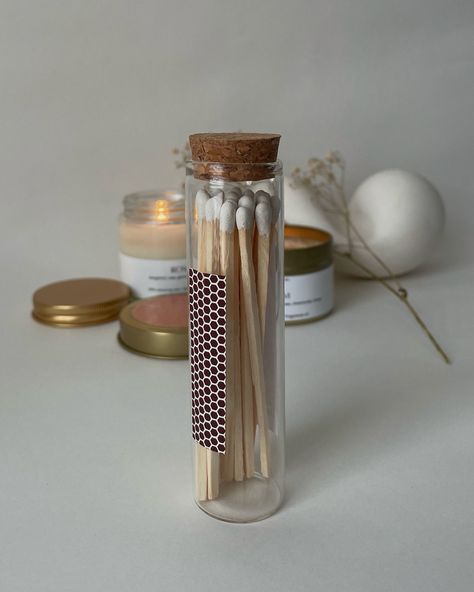 our matchstick vial deserves a post 🪄 - 4 inch long, sturdy matchsticks - glass vial with cork lid (refillable—refill pack available) - 20 matchsticks in one vial - striker paper attached - sturdier than regular matchsticks + allows you to light more candles with one matchstick - the aesthetic you just can’t achieve with any other matchstick ✨ dm to order Diy Match Stick Holder, Diy Matchstick Holder, Match Stick Holder, Match Stick, Cork Lid, Glass Vials, Cork, 4 Inch, Candles