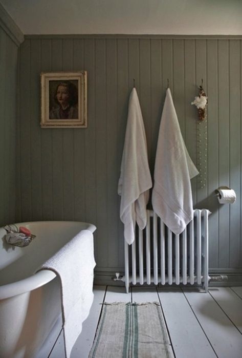 Centsational Girl » Blog Archive Tongue + Groovy - Centsational Girl Panelled Wall With Radiator, Beadboard On Entire Wall, Green Panelled Bathroom, Cladded Bathroom, Panelled Walls Bathroom, Panelled Bathroom, Bathroom Beadboard, Wood Panneling, Panel Walls