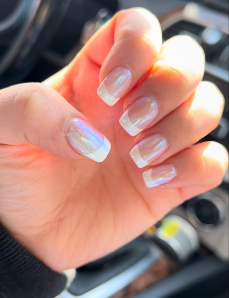 French Opal Nails, French Tip Opal Nails, Irradecent French Tip Nails, Irredescent French Tip Nails, Iridescent French Nails, Irridecent Design Nails Short, Irredescent Nails French Tip, Opal French Tip Nails, Iridescent Nails French Tip