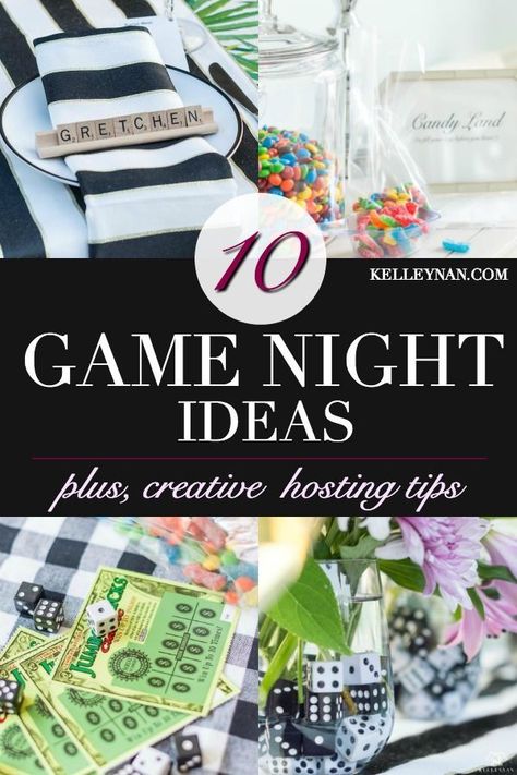 Game night ideas and tips, plus, what to serve, play, and ideas for prizes and themed details #gamenight #partyideas #adultgames #partyactivities #hosting #entertaining #gametheme #pokertheme #pokernight Games Night Ideas, Game Night Decor, Game Night Table, Adult Game Night Party, Game Night Decorations, Games For Ladies Night, Game Night Ideas, Game Night Food, Board Game Themes