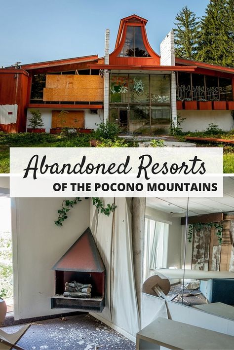 The Pocono Mountains in Pennsylvania used to bill itself as the "Honeymoon Capital of the World." Now, many of those resorts are abandoned. Poconos Resort, Dark Tourism, Vintage Motel, Abandoned Architecture, Abandoned Hotels, The Poconos, Pennsylvania Travel, Abandoned Homes, Old Abandoned Houses