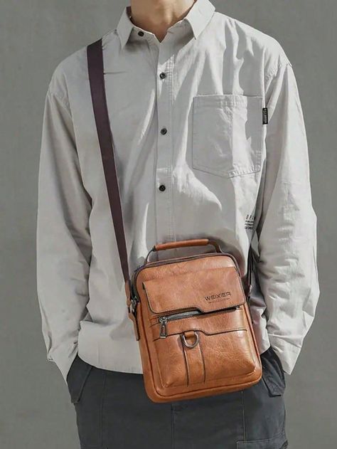 Vintage Leather Men's Crossbody Shoulder Bag - Business And Casual Satchel Crossbody Bag Sling Bag Side Bag Square Bag For Holiday Travel Essentials Summer Gifts For Boyfriend Men Gifts | SHEIN USA Casual Satchel, Men's Messenger Bag, Crossbody Bag For Men, Small Messenger Bag, Messenger Bag Men, Crossbody Messenger Bag, Card Bag, Satchel Bag, Metal Zipper