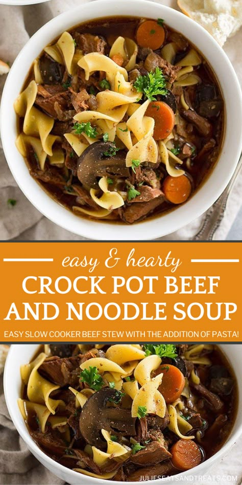 Veggie Noodle Soup Crock Pot, Crock Pot Beef Noodle Soup, Beef Stew With Pasta, Beef Noodle Soup Crockpot, Beef And Noodle Soup, Easy Slow Cooker Beef Stew, Slow Cooker Beef Stew Easy, Hearty Winter Recipes, Crockpot Soups