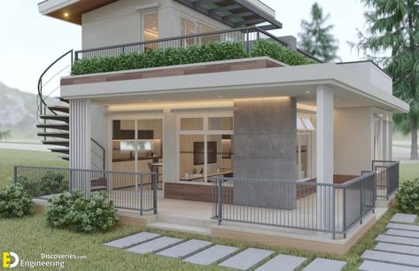 119SQ.M. Bungalow House Design Plans 10.0m x 8.0m With 2Bedroom | Engineering Discoveries Small Village House Design, Farmhouse Layout, House Design Plans, Rooftop Patio Design, Building Design Plan, Modern Bungalow House Design, Small Bungalow, Small Balcony Design, Modern Small House Design