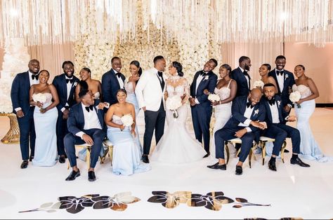 wedding party photos Black People Weddings, Wedding Color Schemes Summer, Blue And Blush Wedding, Pre Wedding Photoshoot Props, Bridal Parties Pictures, Wedding Parties Colors, Wedding Themes Summer, Wedding Photoshoot Props, African American Weddings