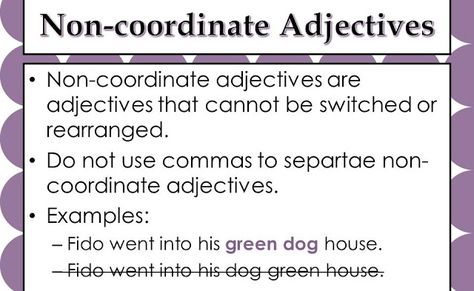 English Grammar A To Z: Definition of Non-coordinate Adjective Coordinate Adjectives, Adjectives Exercises, Possessive Adjectives, Grade School, Dream Job, School Hacks, First They Came, English Grammar, Grammar