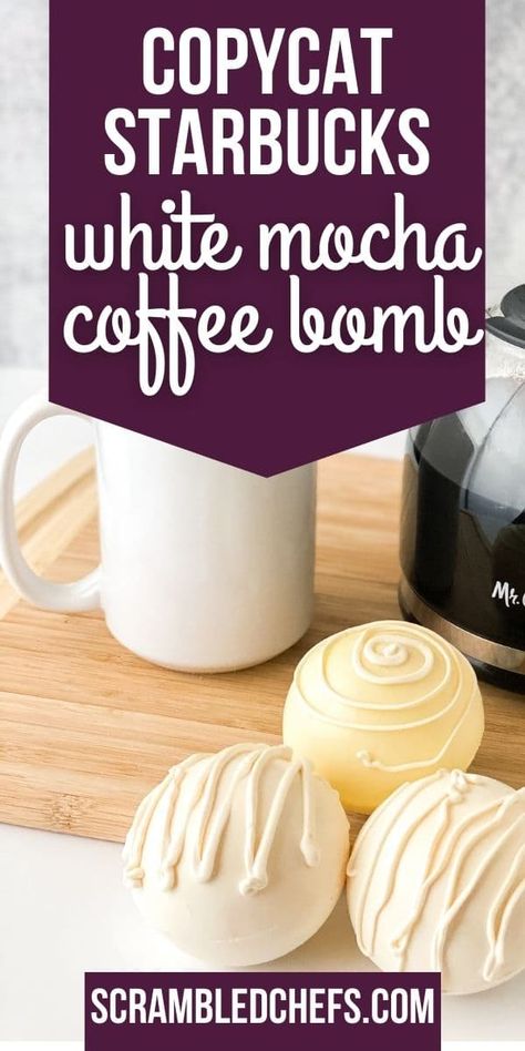 The copycat Starbucks blonde white mocha coffee bomb is a delicious and easy treat that makes your own coffee shop drink easy to make! This is a great treat to make as a foodie gift or just a fun way to make a copycat white mocha at home for yourself! Coffee Bombshell Recipe, Coffee Bomb, Homemade White Mocha, At Home White Chocolate Mocha, How To Make Hot Cocoa Boms, How To Make Hot Chocolate Bombshell Recipe, Hot Chocolate Cocoa, Hot Chocolate Coffee, Diy Hot Chocolate