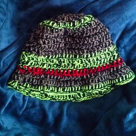 New add on depop shop, a neon yellow beauty with black olive green and red as a one of a kind look in a thick stitch ready for all forms of snow rain and harsh winds.... #winter #buckethat #crochet #crochetersofinstagram #handmade #neon #bright #crochetlove #hooker #hookem #hookit #yarn #bigtwistyarn Stitch Bucket Hat, Crochet Artist, Big Twist, Snow Rain, Neon Red, Black Olive, Winter Hairstyles, Green And Red, Every Color