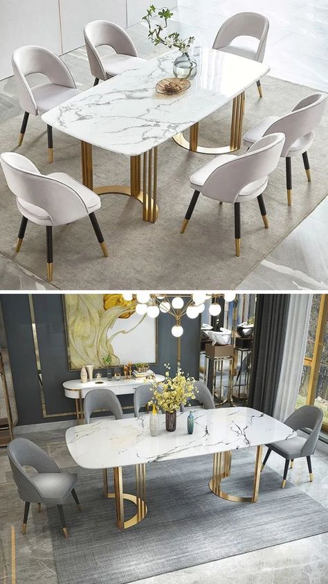 Dining Room Table Marble, Faux Marble Dining Table, Dining Table Design Modern, Luxury Dining Tables, Dining Table Gold, Luxury Dining Table, Marble Top Dining Table, Dining Room Paint, Dining Room Wallpaper