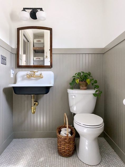 Bria Hammel Interiors, Bria Hammel, Beadboard Bathroom, Wainscoting Bathroom, Bathroom Paneling, Cottage Bathroom, Country Bathroom, Downstairs Bathroom, Upstairs Bathrooms