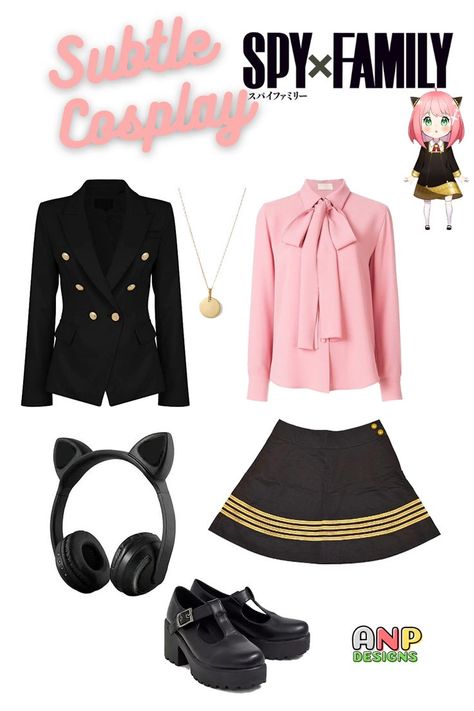 Spy X Family - Anya inspired everyday outfit. Great for school/outings. Dress it down with a vest/cardigan instead of a blazer. Subtle Cosplay, Monster High Cosplay, Chic Black Outfits, Cute Sweatpants Outfit, Everyday Cosplay, Cute Sweatpants, Vest Cardigan, Character Inspired Outfits, Anime Inspired Outfits