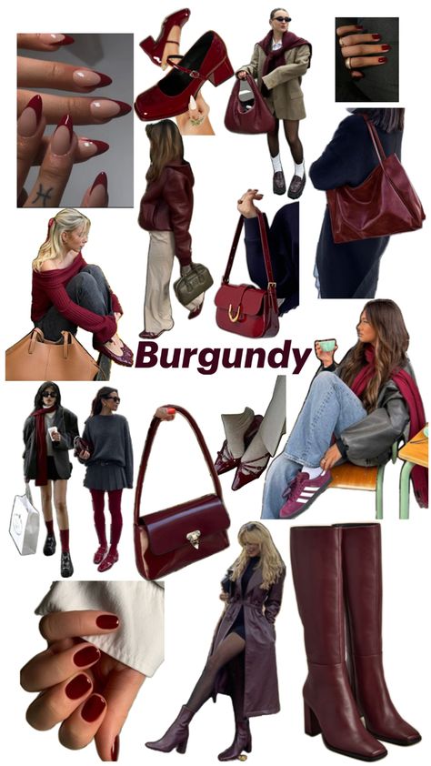 Fall 2024 outfits featuring the color burgundy Burgundy Colour Palette, Burgundy Outfit, 2024 Outfits, Jewerly Designs, Business Chic, Fall Color Palette, Fall Inspo, Autumn Outfit, College Fashion