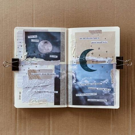 Space Scrapbook Ideas, Moon Scrapbook, Chapbook Design, Cryptidcore Aesthetic, Stationary Aesthetic, Space Journal, Scrap Journal, Bunny Cartoon, Journal Idea