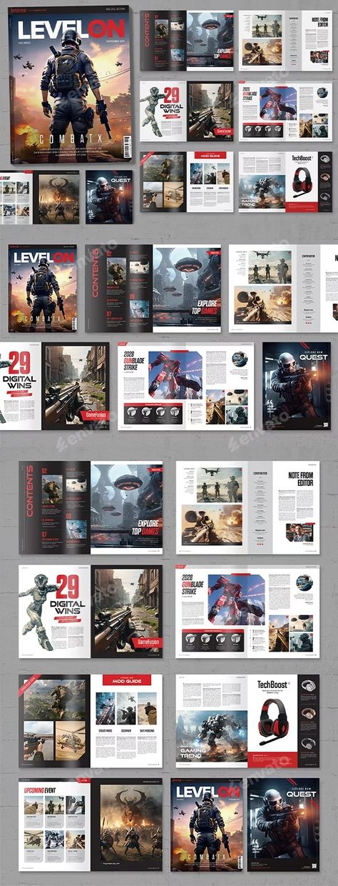 Gamer Magazine Template, Print Templates | GraphicRiver Gaming Magazine Layout Design, Game Magazine Layout Design, Game Magazine Cover, Magazine Examples, Gaming Magazine, Game Magazine, Photobook Ideas, Video Game Magazines, Magazine Content