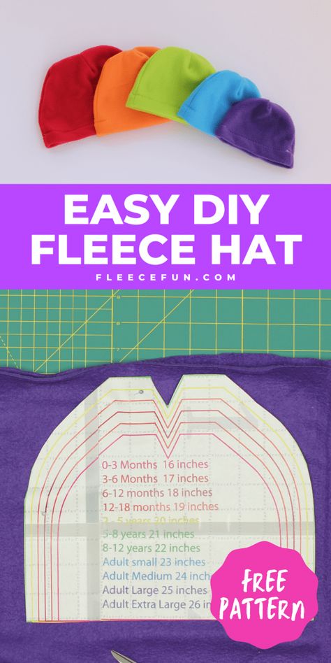 Fleece Hat Diy, Easy Fleece Hat, Winter Hat Sewing Pattern, Fleece Hat Tutorial, Fleece Sewing, Fleece Hat Pattern, Fleece Sewing Projects, Fleece Crafts, Fleece Projects