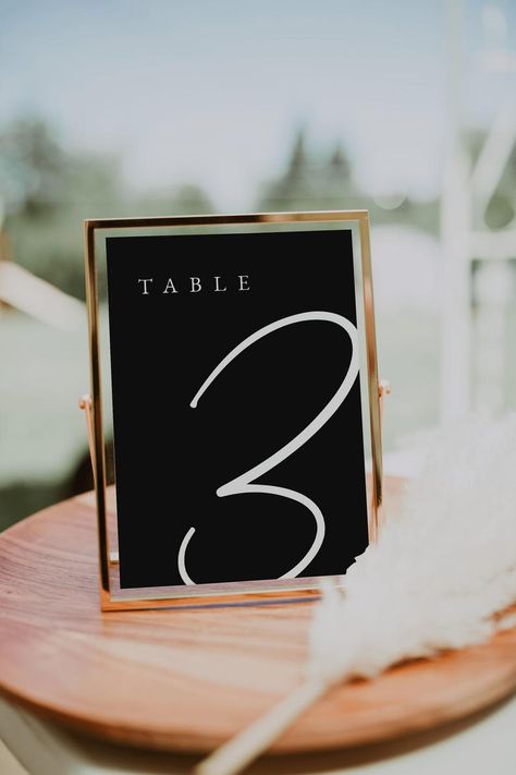 Black Gold And White Wedding Decorations, Minimalist Table Numbers Wedding, Minimalist Table Decor, Black Table Numbers, Wedding Decor Black, Black Wedding Table, All Background, Numbers Template, Black And White Wedding Theme