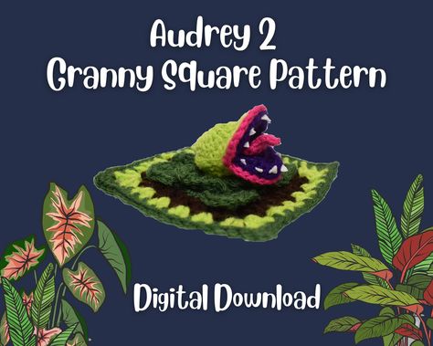 Audrey 2 Granny Square Pattern Digital Download - Etsy Quirky Granny Square, Alien Granny Square Free Pattern, Succulent Granny Square, Crochet Coffin Pattern Free, Crochet For Grandma, 3d Granny Square Pattern, Halloween Granny Square Crochet, Yarn Squares, Funky Crochet Patterns