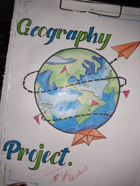 Geography Project Cover Page Geography Project Front Page Ideas School, Tourism Project Cover Page, Geography Aesthetic Drawing, Geo Project Cover Page, Geography Title Page Ideas, Project File Cover Ideas Simple And Easy, Geography Project Design, Geography Assignment Front Page Design, Globalisation Project Cover Page