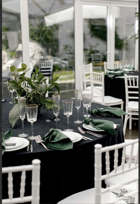 Green Brown Black Wedding, Black And White Wedding With Green Accents, Black Silver And Green Wedding, Black White Emerald Green Wedding, Green Black Silver Wedding, Forest Green Black And White Wedding, Black White And Dark Green Wedding, Black White Sage Green Wedding, Dark Green Black And White Wedding