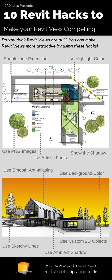 10 Revit Hacks to Make Your Revit View Compelling | CADnotes Revit Hacks, Revit Tutorial Architecture, Revit Tutorial, Autocad Revit, Architecture Program, Architecture Presentation Board, Revit Architecture, Building Information Modeling, Interior Design Presentation