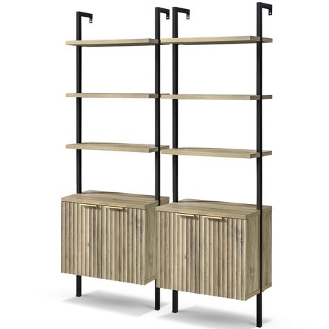 PRICES MAY VARY. Harmony of Nature and Style: Inspired by the graceful flow of nature, the Fluted Panel design elegantly embodies the subtle rhythm of natural elements. Enhanced by robust aluminum handles, this bookshelf seamlessly blends the poise of nature with durability and provides convenience when using the cabinet Robust Build: Constructed with Exterior Grade MDF, our wooden bookshelf merges robustness and longevity with aesthetics. Engineered to endure the passage of time, this ladder 5- Product Shelves Retail Displays, Office Shelves Ideas, Office Cabinet Organization, Shelf With Cabinet, Tall Book Shelf, Spa Things, Bookshelf Ladder, Holistic Business, Fluted Panel