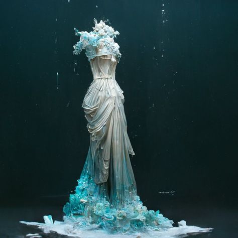 Ocean Inspired Dress Gowns, Ocean Themed Dresses, Water Themed Dress, Ocean Inspired Dress, Ocean Themed Dress, Ocean Fashion Design, Ocean Dresses, Tribute Parade, Flower Mermaid