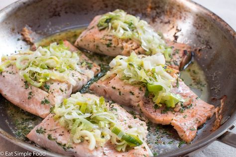 Salmon Leeks Recipe, Sautéed Leeks, Keto Pescatarian, Roast Salmon, Leeks Recipe, Honey Mustard Salmon, Leek Recipes, Recipe Cover, Shellfish Recipes