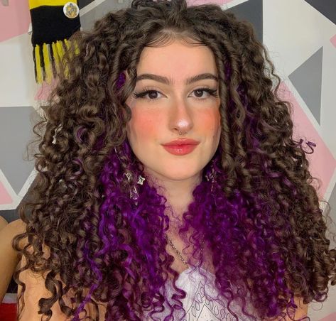 Dyed Curly Hair Ideas Colour Purple, Peekaboo Curly Hair, Underdye Hair Curly, Curly Pink Hair, Underdye Hair, Dyed Curly Hair, Highlights Curly Hair, Mixed Curly Hair, Hair Color Underneath