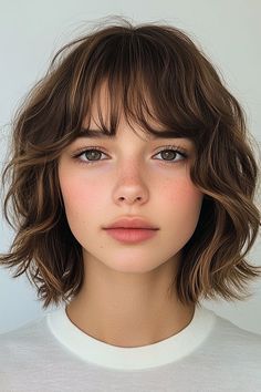 Short Wavy Bob Curtain Bangs, Undone Bob With Bangs, Short Bob And Fringe, Wavy Short Hairstyles With Bangs, Shaggy Bob With Bangs Round Faces, Curled Bob With Bangs, Short French Bob With Bangs Fine Hair, Wavy French Bob With Bangs, Chin Length Shaggy Bob