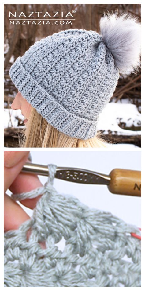 Star Stitch Hat Free Crochet Patterns + Video - DIY Magazine Star Stitch Hat Crochet Pattern, Star Stitch Beanie Crochet, Crochet Star Stitch Hat, Magic Circle Crochet Hat Pattern, One Skein Worsted Weight Crochet Patterns, Magic Circle Hat Crochet, Star Stitch Crochet Hat, Crochet Beanie Pattern Free Magic Circle, Dk Yarn Crochet Hat Patterns Free