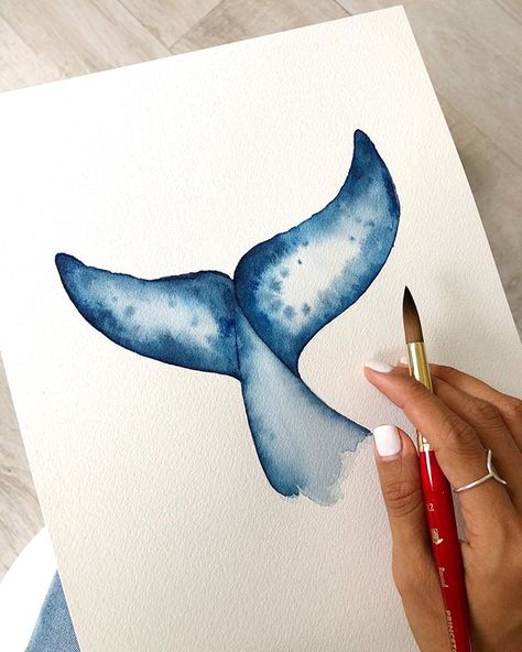 Watercolor painting - Whale tail - Roselyn Carr (@roselyn.carr) • Instagram photos and videos Sunflower Watercolor Painting, Watercolor Pencil Art, Whale Painting, Whale Tattoos, Sea Life Art, Watercolor Whale, Texture Painting On Canvas, Watercolor Pencil, Watercolor Journal