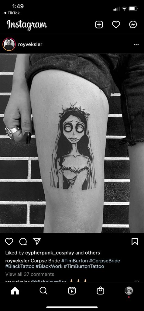 Corps Bride Tattoo, Tim Burton Tattoo Corpse Bride, Maggot Corpse Bride Tattoo, Corpse Bride Inspired Tattoo, Emily Corpse Bride Tattoo, Tattoos Corpse Bride, Corpse Bride Dog Tattoo, Corpse Bride Tattoo Ideas, Tim Burton Tattoo Ideas