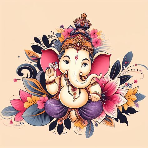 Cute Ganesha Illustration, Ganesha Art Simple, Ganesh Art Drawing, Ganesha Drawing Painting, Cute Ganesha Painting, Vinayaka Drawing, Ganesha Art Drawing Paintings, Ganeshji Drawing, Vinayagar Drawing