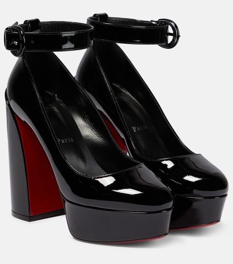 Movida Strap patent leather platform pumps in black - Christian Louboutin | Mytheresa Louboutin Online, Red Bottom Heels, Dr Shoes, Cute Shoes Heels, Louboutin Heels, Fancy Shoes, Pretty Shoes, Dream Shoes, Designer Heels