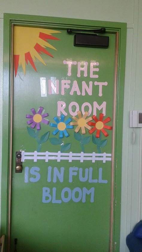 Welcome To The Infant Room, April Daycare Door Ideas, Infant Room Daycare Decorations Spring, Infant Door Decorations, April Classroom Door Ideas Spring, Spring Infant Classroom Door, Daycare Diy Decor, Baby Classroom Decoration, Infant Classroom Themes Daycare