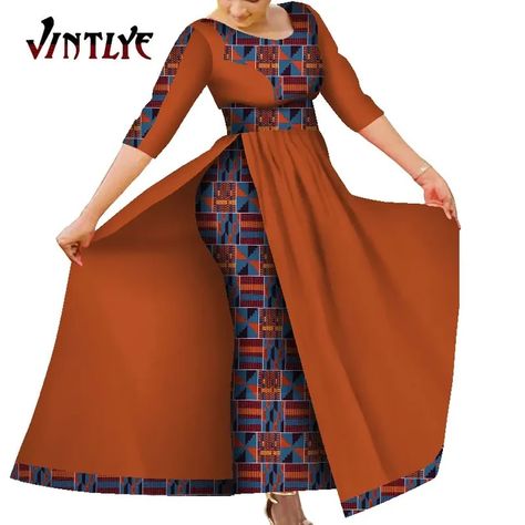 African Women's Dress Bazin Riche Traditional Ankara Print Lady Dress with Skin Fashion Robe Afrcaine Femme Lady Evening Gowns - AliExpress Dashiki Fashion, African Attire Dresses, Cape Fashion, Traditional African Clothing, Long African Dresses, Style Africain, Best African Dresses, African Fashion Skirts, African Print Dress Designs