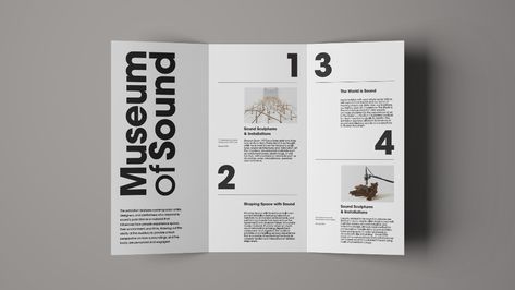 Museum of Sound on Behance Museum Pamphlet Design, Typography Brochure, Leaflet Layout, Sense Of Hearing, Learn To Listen, Brochure Design Layouts, Brochure Design Layout, Brochure Mockup, Trifold Brochure Design