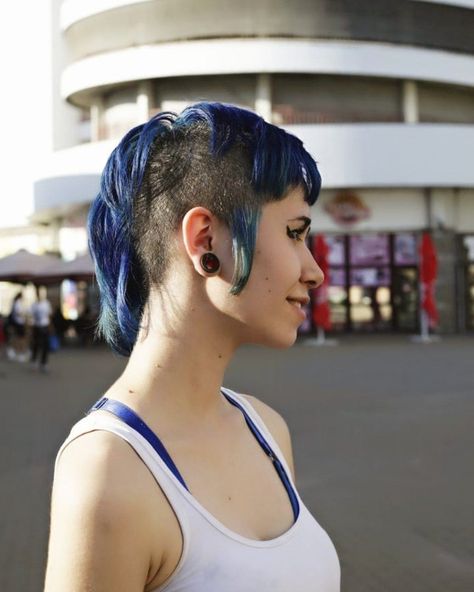 Blue mohawk Blue Mohawk, Punk Girl, Pearl Earrings, Blue