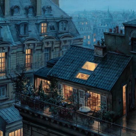 In a sparkling series of paintings, Evgeny Lushpin captures the dazzling light of Paris. Garden Ideas To Make, Paris Rooftops, Beautiful Paris, Rooftop Garden, Paris Apartments, Zaha Hadid, City Apartment, Impressionism, Night Time