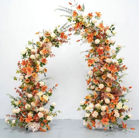 Orange Flower Garland, Outdoor Party Decor, Flower Props, Fall Wedding Arches, Wedding Archway, Aisle Runners, Fall Flower Arrangements, Wedding Arch Flowers, Arch Wedding