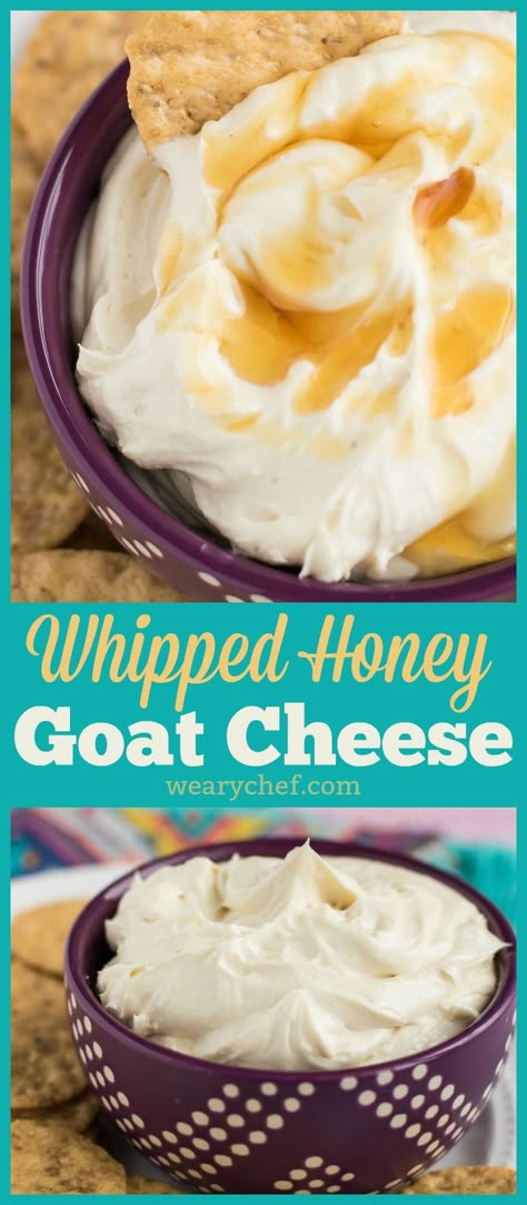 Honey Whipped Goat Cheese, Goat Cheese Dip Recipes, Honey Appetizers, Goat Cheese Spread, Honey Goat Cheese, Goat Cheese Dip, Goat Milk Recipes, Whipped Honey, Whipped Goat Cheese