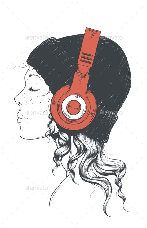 Girl in Headphones - Vector EPS. Download: https://graphicriver.net/item/girl-in-headphones/21684827?ref=ksioks Headphones, A Woman, Music, Hair, Art