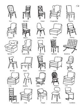 Different Types Of Chairs, Different Chairs, Styles Of Chairs, Items Drawing, Furniture Names, Chair Styles Guide, Chair Designs, Types Of Chairs, Types Of Chairs Names