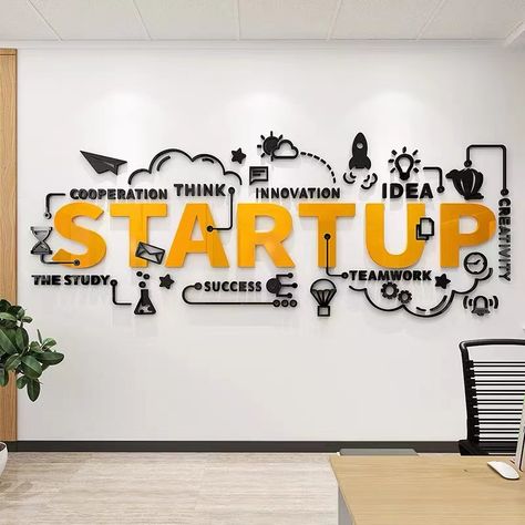 Corporate Office Wall Mural, Office Wall Graphics Creative, Company Wall Design, Wall Art For School, School Infrastructure, Startup Office Design, Office Wall Graphics, Office Wall Design, Architecture Company