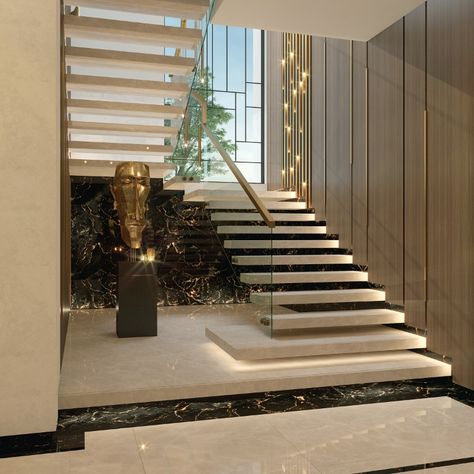 Modern Contemporary Stair Rail Ideas, Stairs Wall Design Modern, Stairs Railing Ideas, Contemporary Stairs Design, Architecture Stairs, Luxury Stairs, تحت الدرج, Stairs Railing, Staircase Interior Design